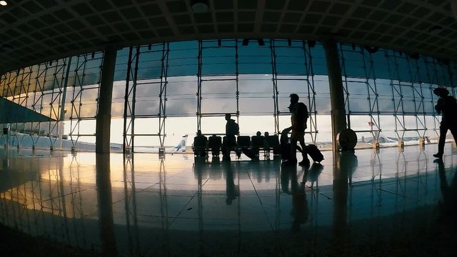 Slow motion footage in aeroport Barcelona with passengers