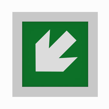 current escape signs according to ASR A1.3: Directional arrow left downwards. Front view
