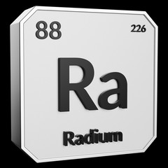 Upright Metal Plaque with Black 3D Text of Chemical Element Radium