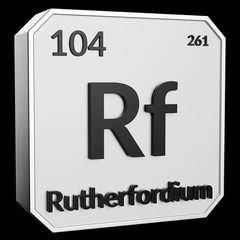 Upright Metal Plaque with Black 3D Text of Chemical Element Rutherfordium
