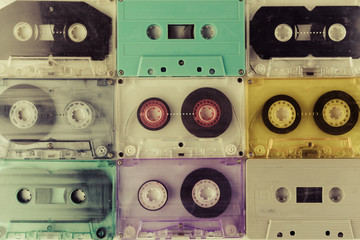 old audio cassettes background.