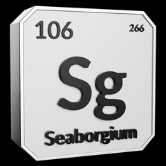 Upright Metal Plaque with Black 3D Text of Chemical Element Seaborgium