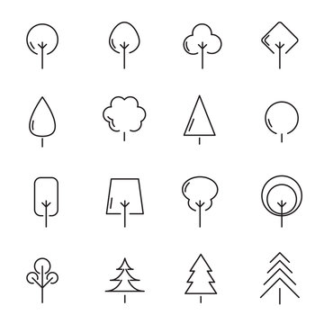 Tree and plant icon set vector. Sign and symbol concept. Nature and Environment concept. Thin line icon theme. White isolated background. Illustration vector.