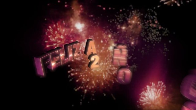 Seamless looping fireworks with the 3d animated text „Feliz Año Nuevo (happy new year in Spanish) 2031” in 4K resolution