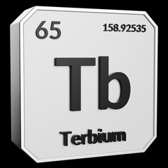 Upright Metal Plaque with Black 3D Text of Chemical Element Terbium