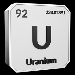 Upright Metal Plaque with Black 3D Text of Chemical Element Uranium