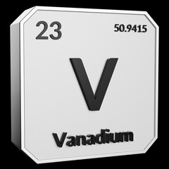 Upright Metal Plaque with Black 3D Text of Chemical Element Vanadium