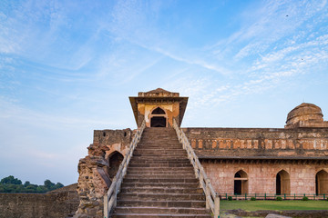 Mandu India, afghan ruins of islam kingdom, mosque monument and muslim tomb. Architectural details.