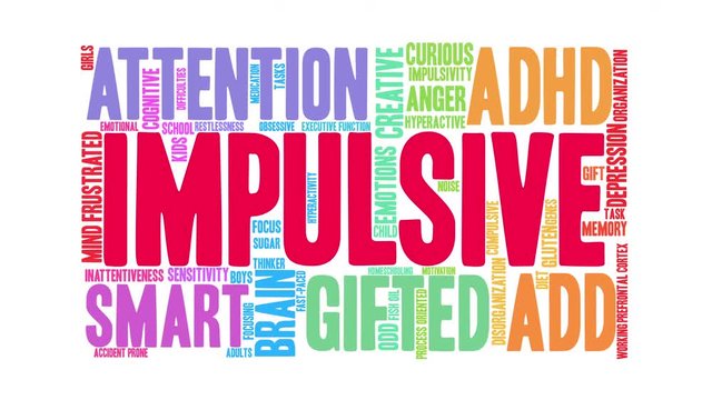 Impulsive ADHD Animated Word Cloud on a white background. 
