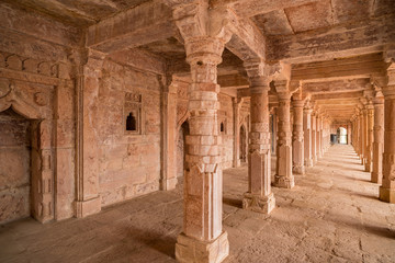 Mandu India, afghan ruins of islam kingdom, mosque monument and muslim tomb, interior details.