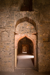 Naklejka na ściany i meble Mandu India, afghan ruins of islam kingdom, mosque monument and muslim tomb, interior details.