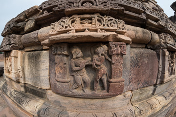 Sanchi Stupa, ancient buddhist hindu statue details, religion mystery, carved stone. Travel destination in Madhya Pradesh, India.