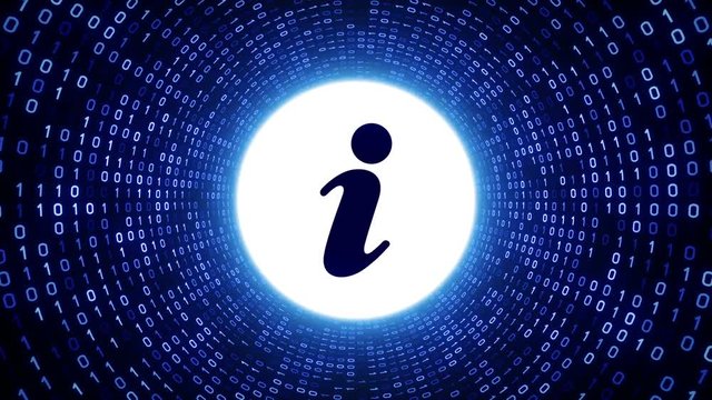 White information icon form blue binary tunnel on black background. Seamless loop. More icons and color options available in my portfolio.