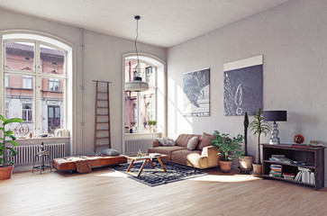 modern living room interior. - obrazy, fototapety, plakaty