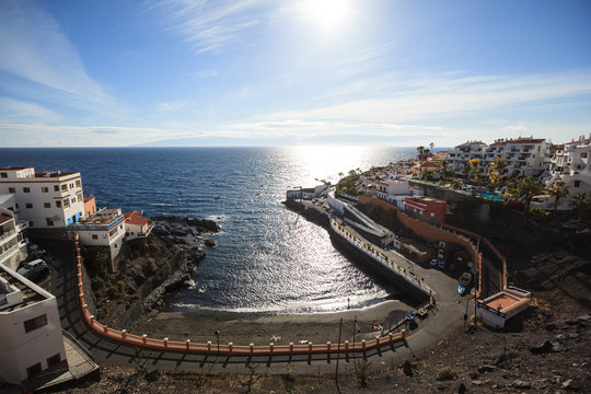Arial view of Puerto de Santiago sea port and beach, Tenerife