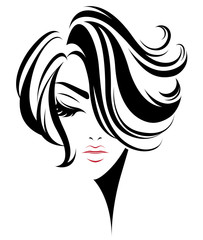 women short hair style icon, logo women on white background