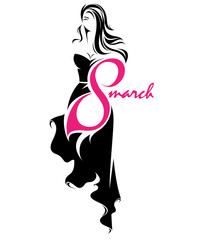 Women's day. Illustration vector of women silhouette icon, women body in black dress.