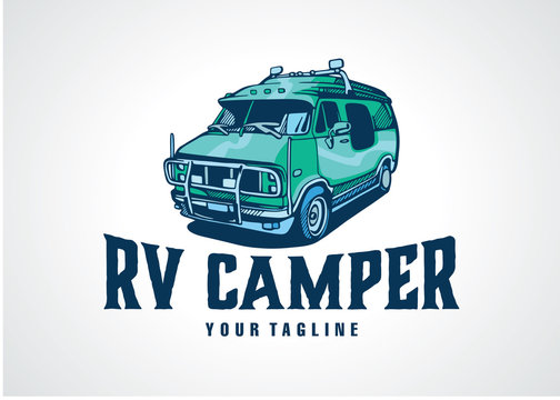 RV Camper Logo Template Design Vector, Emblem, Design Concept, Creative Symbol, Icon