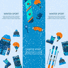 Winter sport icons collection. Skiing and snowboarding set equip