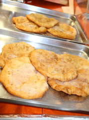 many tasty pancakes with sugar for sale