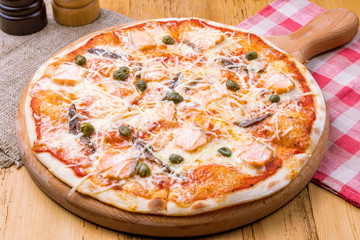 Pizza with salmon