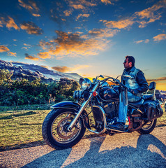 Biker on a classic motorcycle