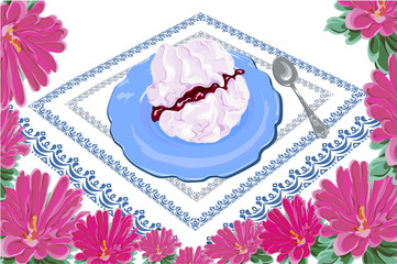 plate spoon tablecloth aster merenques blue