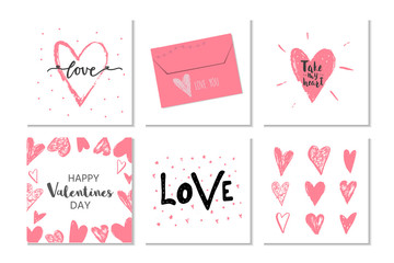 Lovely set of 6 Valentines day gift card  with heart and lettering love.