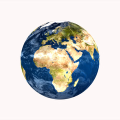 planet earth on white background 3d rendering