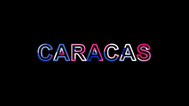 capital name CARACAS from letters of different colors appears behind small squares. Then disappears. Alpha channel Premultiplied - Matted with color white