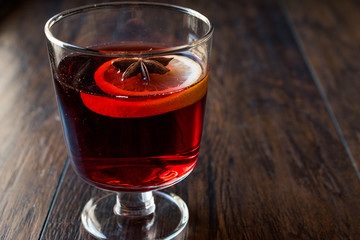 Hot Wine for Winter. Prepared with Anise, Spices, Cinnamon Sticks and Orange Slice.