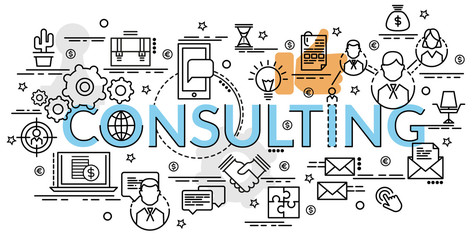 Flat colorful design concept for Consulting. Infographic idea of making creative products..Template for website banner, flyer and poster.