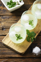 Summer cocktail with rum, ice and mint