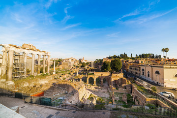 Fototapeta na wymiar Blue sky over Imperial Fora in Rome