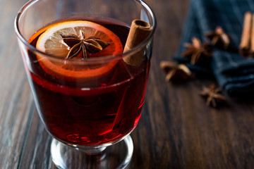 Hot Wine for Winter. Prepared with Anise, Spices, Cinnamon Sticks and Orange Slice.