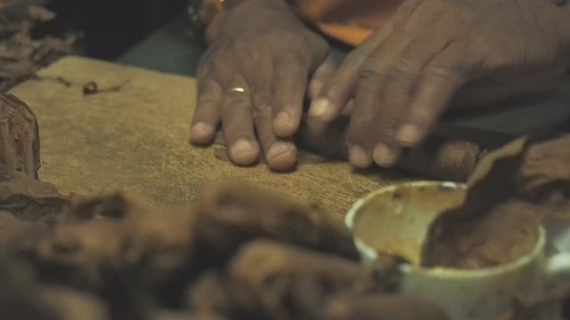 Close up of custom making of  Cuban cigars in Havana
