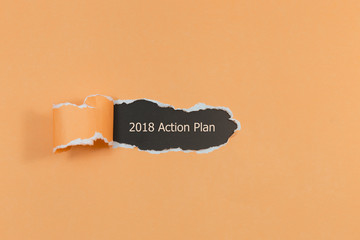 The text 2018 Action Plan appearing behind torn paper