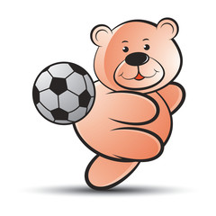 happy bear vector cartoon playing football