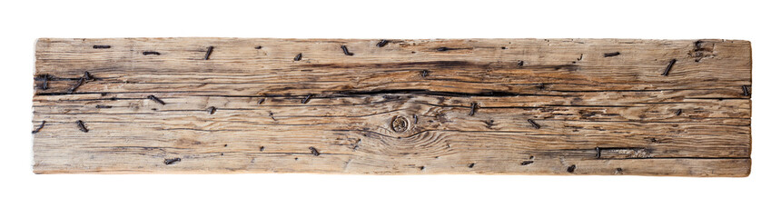 old, weathered wooden log with nails isolated with clipping path included