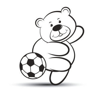 black outline bear vector cartoon playing football
