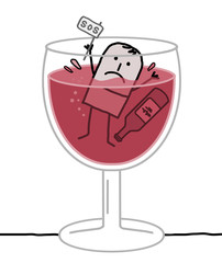 Cartoon Alcoholic Man Drowning in a Glass of Wine