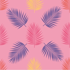 Bright tropical palm leaves seamless pattern. Vector illustration.