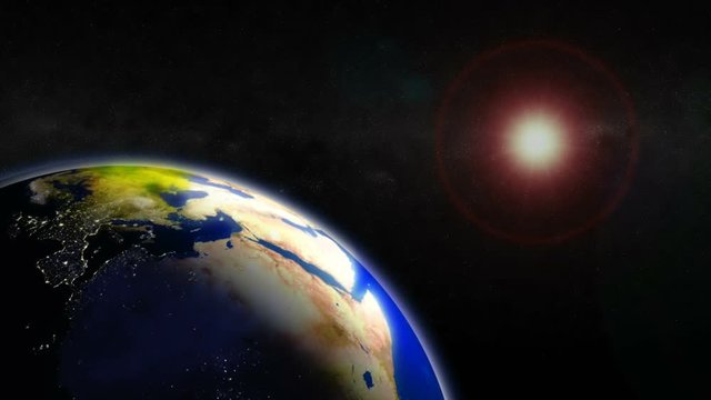 Planet earth and sun movement 3d rendering