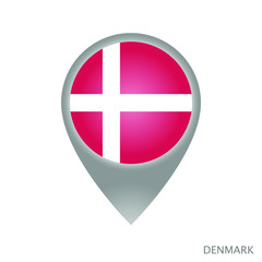 Map pointer with flag of Denmark. Gray abstract map icon. Vector Illustration.