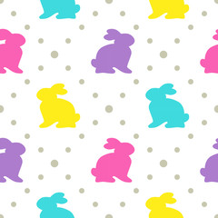 Cute geometric Easter seamless pattern design with bunny and dots
