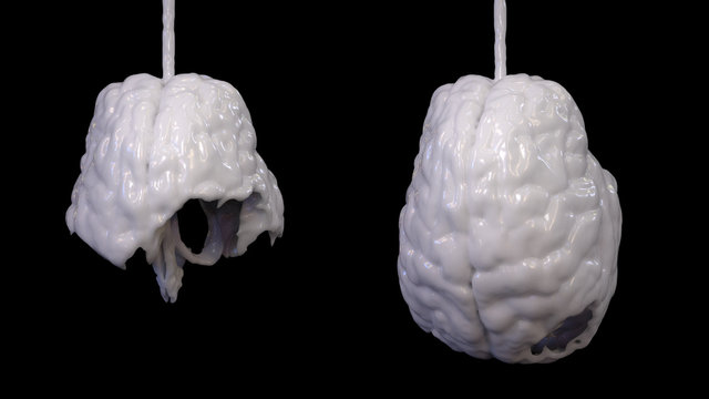3D CG rendered image of White liquid (Milk) Turning into Brain