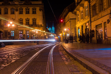 illuminated Market Square and Belfry in the evening lights