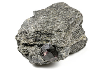 garnet on matrix from Alaska isolated on white background