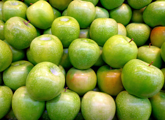 Green sour apples for sale in autumn