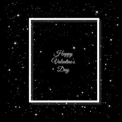 Fototapeta na wymiar A black card with the words Happy Valentines Day with a white frame and stars